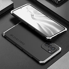 Coque Luxe Aluminum Metal Housse Etui 360 Degres pour Xiaomi Redmi K40 5G Argent et Noir