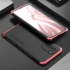 Coque Luxe Aluminum Metal Housse Etui 360 Degres pour Xiaomi Redmi K40 5G Rouge et Noir