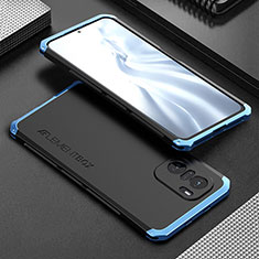 Coque Luxe Aluminum Metal Housse Etui 360 Degres pour Xiaomi Redmi K40 Pro 5G Bleu et Noir