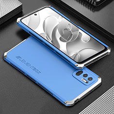 Coque Luxe Aluminum Metal Housse Etui 360 Degres pour Xiaomi Redmi Note 10 JE 5G Argent et Bleu