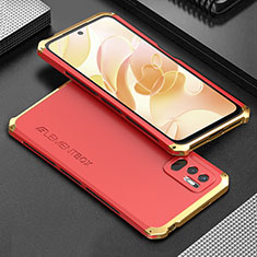 Coque Luxe Aluminum Metal Housse Etui 360 Degres pour Xiaomi Redmi Note 10 JE 5G Or et Rouge