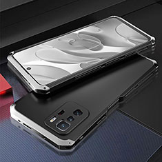 Coque Luxe Aluminum Metal Housse Etui 360 Degres pour Xiaomi Redmi Note 10 Pro 5G Argent et Noir