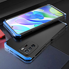 Coque Luxe Aluminum Metal Housse Etui 360 Degres pour Xiaomi Redmi Note 10 Pro 5G Bleu et Noir