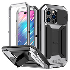 Coque Luxe Aluminum Metal Housse Etui 360 Degres RJ1 pour Apple iPhone 14 Pro Argent