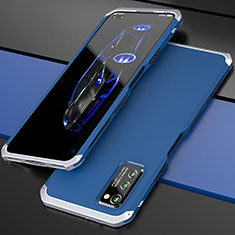 Coque Luxe Aluminum Metal Housse Etui pour Huawei Honor V30 5G Argent et Bleu