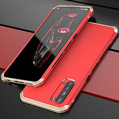 Coque Luxe Aluminum Metal Housse Etui pour Oppo F15 Or et Rouge