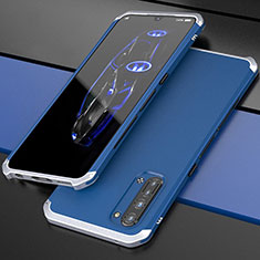 Coque Luxe Aluminum Metal Housse Etui pour Oppo K7 5G Argent et Bleu