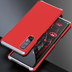 Coque Luxe Aluminum Metal Housse Etui pour Oppo Reno3 Pro Argent et Rouge