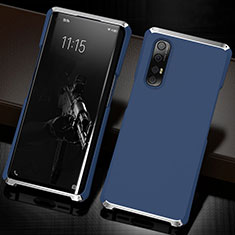 Coque Luxe Aluminum Metal Housse Etui T02 pour Oppo Reno3 Pro Bleu