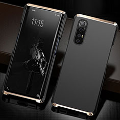 Coque Luxe Aluminum Metal Housse Etui T02 pour Oppo Reno3 Pro Or et Noir