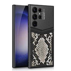 Coque Luxe Cuir et Plastique Housse Etui Mat AC5 pour Samsung Galaxy S23 Ultra 5G Noir