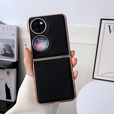 Coque Luxe Cuir et Plastique Housse Etui Mat B01H pour Huawei P60 Pocket Noir