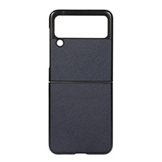 Coque Luxe Cuir et Plastique Housse Etui Mat B02 pour Samsung Galaxy Z Flip3 5G Bleu