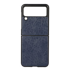 Coque Luxe Cuir et Plastique Housse Etui Mat B04 pour Samsung Galaxy Z Flip3 5G Bleu