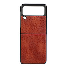 Coque Luxe Cuir et Plastique Housse Etui Mat B04 pour Samsung Galaxy Z Flip3 5G Marron