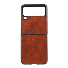 Coque Luxe Cuir et Plastique Housse Etui Mat B06 pour Samsung Galaxy Z Flip3 5G Brun Clair