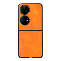 Coque Luxe Cuir et Plastique Housse Etui Mat B06H pour Huawei P60 Pocket Orange