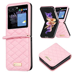 Coque Luxe Cuir et Plastique Housse Etui Mat BF5 pour Samsung Galaxy Z Flip5 5G Or Rose