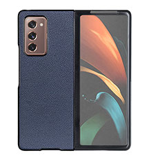 Coque Luxe Cuir et Plastique Housse Etui Mat BH1 pour Samsung Galaxy Z Fold2 5G Bleu