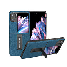 Coque Luxe Cuir et Plastique Housse Etui Mat BH16 pour Oppo Find N2 Flip 5G Bleu