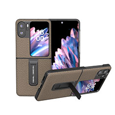 Coque Luxe Cuir et Plastique Housse Etui Mat BH16 pour Oppo Find N2 Flip 5G Gris