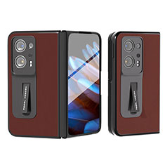 Coque Luxe Cuir et Plastique Housse Etui Mat BH5 pour Oppo Find N2 5G Vin Rouge