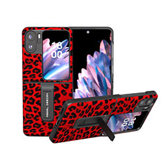 Coque Luxe Cuir et Plastique Housse Etui Mat BH6 pour Oppo Find N2 Flip 5G Rouge