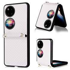 Coque Luxe Cuir et Plastique Housse Etui Mat BY1 pour Huawei P50 Pocket Blanc