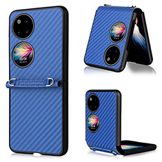 Coque Luxe Cuir et Plastique Housse Etui Mat BY1 pour Huawei P50 Pocket Bleu