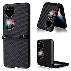 Coque Luxe Cuir et Plastique Housse Etui Mat BY1 pour Huawei P60 Pocket Noir