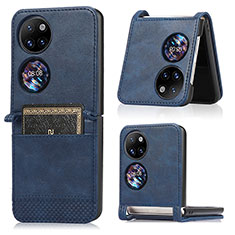 Coque Luxe Cuir et Plastique Housse Etui Mat BY3 pour Huawei P50 Pocket Bleu