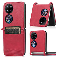 Coque Luxe Cuir et Plastique Housse Etui Mat BY3 pour Huawei P60 Pocket Rouge