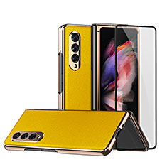 Coque Luxe Cuir et Plastique Housse Etui Mat C02 pour Samsung Galaxy Z Fold4 5G Jaune