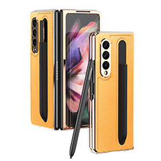 Coque Luxe Cuir et Plastique Housse Etui Mat C04 pour Samsung Galaxy Z Fold4 5G Jaune