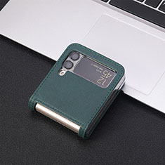 Coque Luxe Cuir et Plastique Housse Etui Mat H02 pour Samsung Galaxy Z Flip3 5G Vert