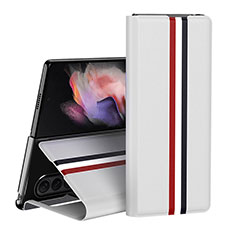 Coque Luxe Cuir et Plastique Housse Etui Mat H02 pour Samsung Galaxy Z Fold4 5G Blanc