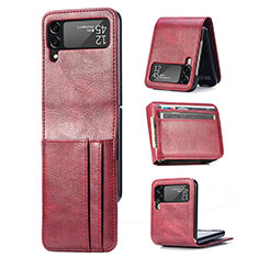 Coque Luxe Cuir et Plastique Housse Etui Mat H03 pour Samsung Galaxy Z Flip3 5G Rouge