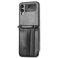 Coque Luxe Cuir et Plastique Housse Etui Mat H04 pour Samsung Galaxy Z Flip3 5G Noir