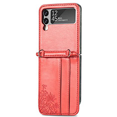 Coque Luxe Cuir et Plastique Housse Etui Mat H04 pour Samsung Galaxy Z Flip3 5G Rouge