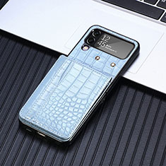 Coque Luxe Cuir et Plastique Housse Etui Mat H05 pour Samsung Galaxy Z Flip4 5G Bleu