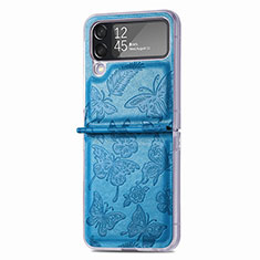 Coque Luxe Cuir et Plastique Housse Etui Mat H07 pour Samsung Galaxy Z Flip4 5G Bleu