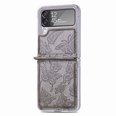 Coque Luxe Cuir et Plastique Housse Etui Mat H07 pour Samsung Galaxy Z Flip4 5G Gris