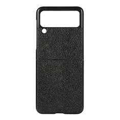 Coque Luxe Cuir et Plastique Housse Etui Mat H09 pour Samsung Galaxy Z Flip3 5G Noir