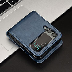 Coque Luxe Cuir et Plastique Housse Etui Mat JD1 pour Samsung Galaxy Z Flip4 5G Bleu