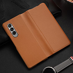 Coque Luxe Cuir et Plastique Housse Etui Mat L01 pour Samsung Galaxy Z Fold3 5G Marron