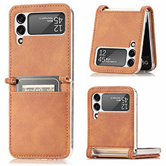 Coque Luxe Cuir et Plastique Housse Etui Mat L05 pour Samsung Galaxy Z Flip4 5G Marron