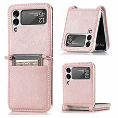 Coque Luxe Cuir et Plastique Housse Etui Mat L05 pour Samsung Galaxy Z Flip4 5G Or Rose