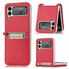 Coque Luxe Cuir et Plastique Housse Etui Mat L05 pour Samsung Galaxy Z Flip4 5G Rouge