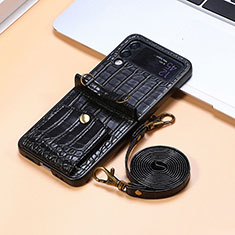 Coque Luxe Cuir et Plastique Housse Etui Mat L09 pour Samsung Galaxy Z Flip4 5G Noir