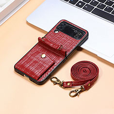 Coque Luxe Cuir et Plastique Housse Etui Mat L09 pour Samsung Galaxy Z Flip4 5G Rouge